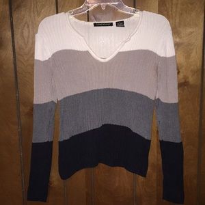 Color Block Plunging Neck Sweater